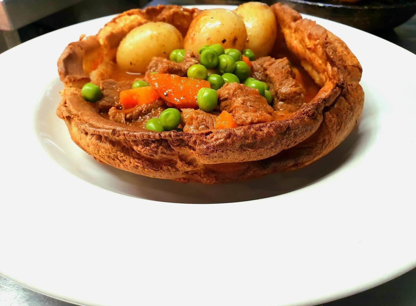 Yorkshire pudding filled with beef & root vegetable stew